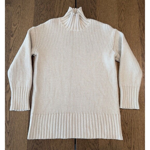 Free People Beach Mock Neck Ribbed Knit Sweater Women’s Sz S Oatmeal Long Sleeve - Picture 1 of 11
